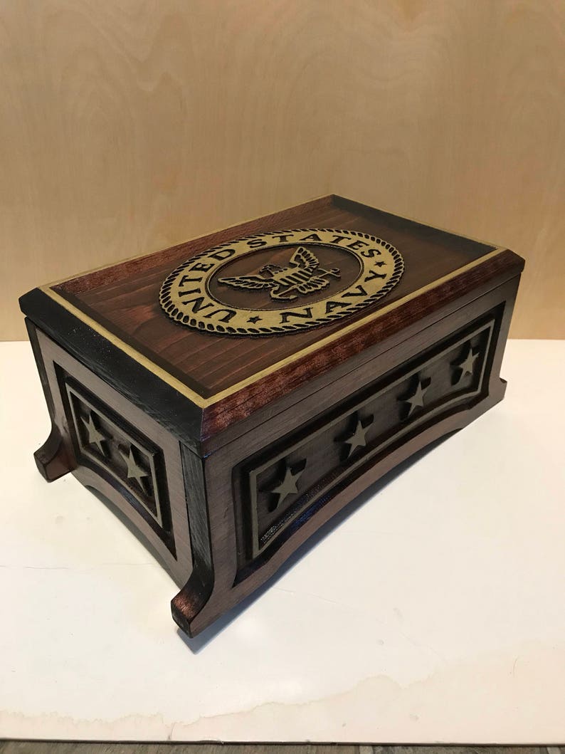 U.S. Navy Wooden Box with American Flag felt bottom inside image 4