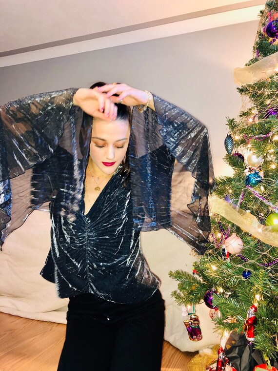 1990s Metallic Blouse Silver Shiny 