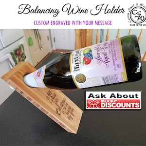 Wine Bottle Floating Balancer, Wooden Wine Bottle Rack, Wine Bottle Accessory, Wooden Wine Holder, Personalized Wine Rack