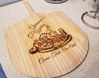 Personalised Custom Pizza Board Pizzeria Two Names Serving Tray Handle Paddle Round Wooden 45x34cm