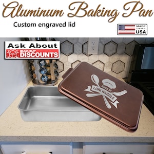 Aluminium-Kuchenform, individuell gravierte Backform, Backform mit Deckel, kundenspezifische Kuchenform, Housewarming-Geschenk, individuelles Bäcker-Geschenk