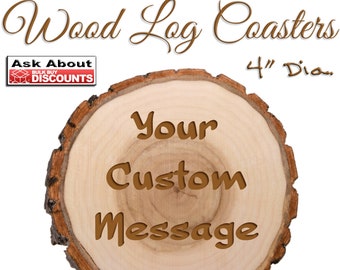 Personalized Wood Log Coasters, Engraved Anniversary Gift
