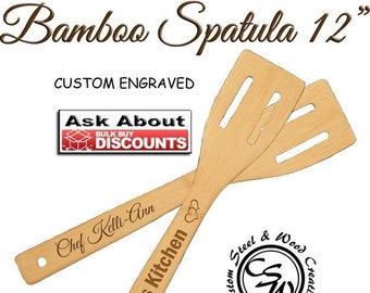 Wooden Spatula Personalized, Engraved Bamboo Spatula, Cooking Party Favor, Wedding Shower Favor, Chef Salad Spatula