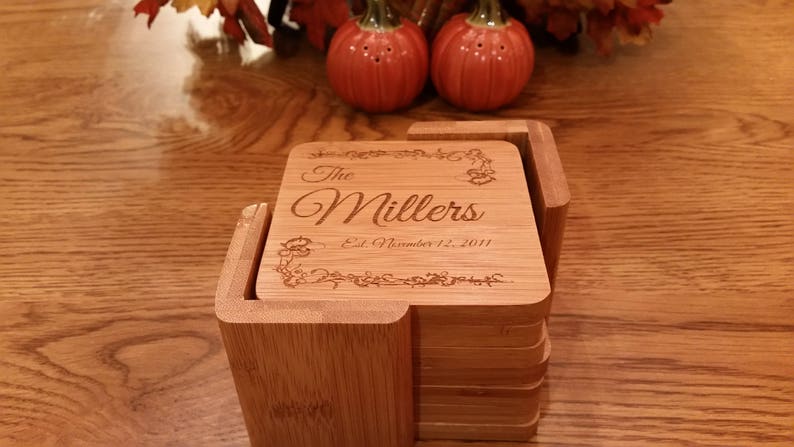 Coasters, Coaster Set, Bamboo Coasters, Coaster Set Bamboo Square, Drink Coaster Set, Wedding Gift, Personalized Gifts image 6