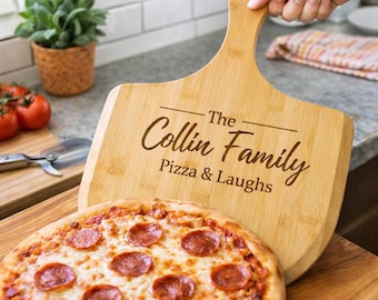 Personalized Pizza Peel Wood Board | Custom Engraved Pizza Paddle & Cutting Board | Unique Pizza Lover Gift