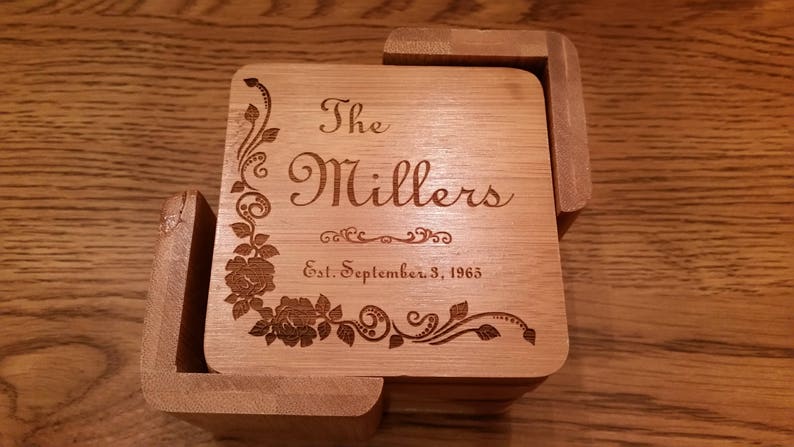 Coasters, Coaster Set, Bamboo Coasters, Coaster Set Bamboo Square, Drink Coaster Set, Wedding Gift, Personalized Gifts image 2