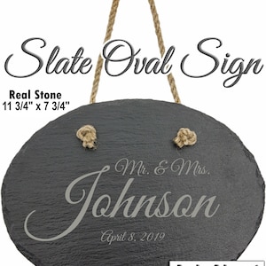 Bridal Party Gifts, Slate Signs, Slate Oval Signs, Real Stone Sign, Engraved Slate Sign, Hanging Slate Sign, Family Est Sign, Stone Signs