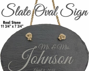 Bridal Party Gifts, Slate Signs, Slate Oval Signs, Real Stone Sign, Engraved Slate Sign, Hanging Slate Sign, Family Est Sign, Stone Signs