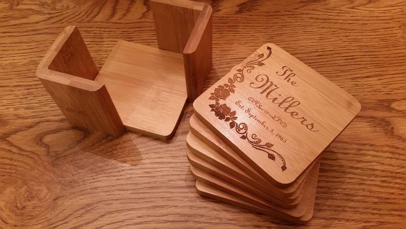 Coasters, Coaster Set, Bamboo Coasters, Coaster Set Bamboo Square, Drink Coaster Set, Wedding Gift, Personalized Gifts image 4