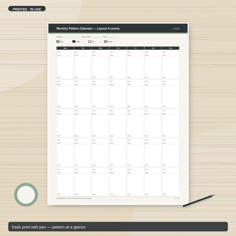 Layout Shifter Pattern Rotating Shift Schedule Printable | Pattern Calendar Sleep Window ...