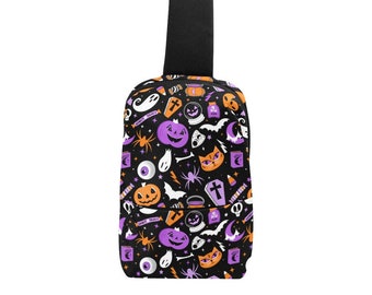 Halloween Chest Backpack Bag, Spooky Mini Backpack, Spooky Backpack, Halloween Backpack,  Halloween Crossbody Daypack, Sling Backpack