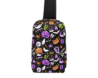 Halloween Chest Backpack Bag, Spooky Mini Backpack, Spooky Backpack, Halloween Backpack,  Halloween Crossbody Daypack, Sling Backpack