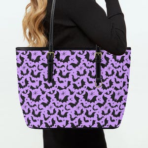 Halloween Bats Bag, Pastel Goth Bats Tote Bag, Gothic Bat Faux Leather Tote Bag, Spooky Bat Tote Bag,  Bat Tote Bag, Bat Lover Gift Tote Bag