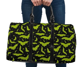 Bat Print Travel Bag, Spooky Gothic Weekender