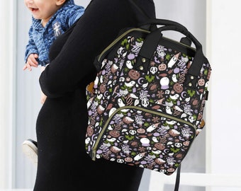Witchy Goblincore Diaper Bag Backpack, Spooky Travel Backpack