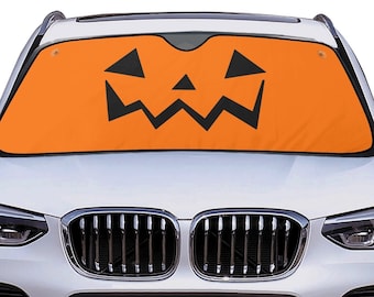 Halloween Jack-O-Lantern Face Car Sun Shade, Spooky Car Sun Shade, Halloween Car Sun Shade, Spooky Pumpkin Car Accessories