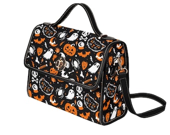 Spooky Halloween Satchel, Pumpkin Cat Design
