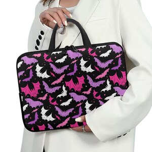 Gothic Bat Hot Pink Orchid Laptop Sleeve with Handles, Gothic Laptop Sleeve with Bats, Pastel Goth Laptop Sleeve, Kawaii Goth Tech Sleeve