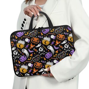 Orange Yellow Purple Halloween Laptop Sleeve with Handles, Spooky Laptop Sleeve, Goth Laptop Sleeve, Spooky Halloween Laptop Sleeve