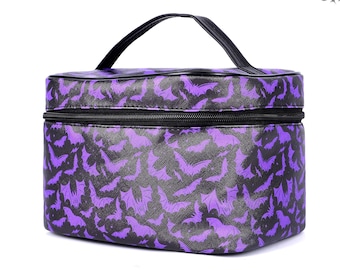 Black Purple Gothic Bats Makeup Case, Gothic Bats Cosmetic Case, Bats Makeup Case, Spooky Bats Makeup Bag, Goth Makeup Bag, Gothcore Bag