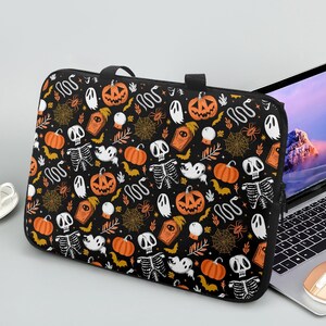 Orange Black White Halloween Laptop Sleeve with Handles, Spooky Laptop Sleeve, Goth Laptop Sleeve, Spooky Halloween Laptop Sleeve