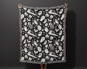 Ghostie Halloween Woven Throw Blanket, Ghost Woven Throw Blanket, Ghost Woven Blanket, Halloween Woven Blanket, Hearse Woven Blanket