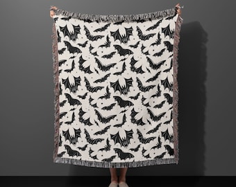 Gothic Bats Woven Blanket, Halloween Decor, USA Made