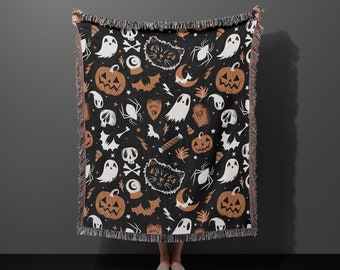 Halloween Woven Blanket, Spooky Woven Blanket, Gothic Woven Blanket, Spooky Bedding, Halloween Bedding, Gothic Bedding, Kawaii Woven Blanket