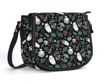 Spooky Witchy Cottagecore Saddle Bag Purse Forest Witch Mushroom Bag Purse Mushroomcore Witchy Bag Purse Mint Mauve Witch Saddle Bag Purse