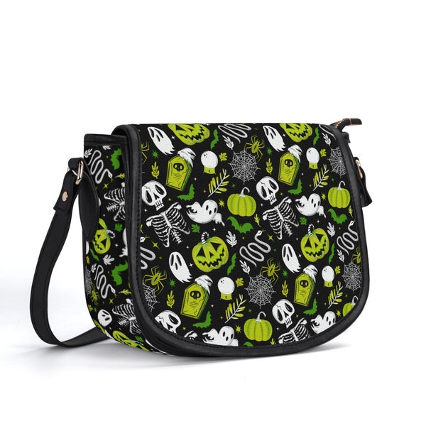 Spooky Halloween Saddle Bag Purse Spooky Halloween Bag Purse Spooky Gothic Halloween Bag Purse Black Green Halloween Saddle Bag Purse