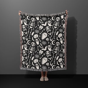Halloween Woven Blanket, Spooky Woven Blanket, Woven Skeleton Blanket, Halloween Woven Blanket, Gothic Woven Blanket