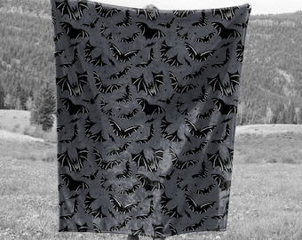 Spooky Gothic Bats Blanket, Gothic Bat Faux Sherpa Blanket, Bat Minky Blanket, Goth Black and Gray Bats Blanket, Bat Faux Sherpa Blanket