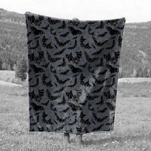 Spooky Gothic Bats Blanket, Gothic Bat Faux Sherpa Blanket, Bat Minky Blanket, Goth Black and Gray Bats Blanket, Bat Faux Sherpa Blanket