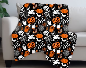 Halloween Minky Blanket, Creepy Cute Halloween Faux Sherpa Blanket, Spooky Minky Blanket, Gothic Minky Blanket, Spooky Faux Sherpa Blanket