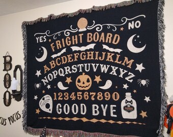 Cute Halloween Spirit Board Woven Blanket, Kawaii Halloween Woven Blanket, Spooky Cute Witch Board Goth Woven Throw, Cute Goth Blanket