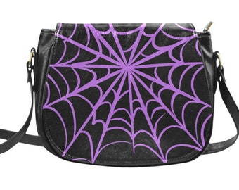 Halloween Gothic spiderweb Saddle Bag Purse, Gothic web Purse, Spooky web Bag, Spooky Purse, web Saddle Bag, Black Orchid Goth Web Purse