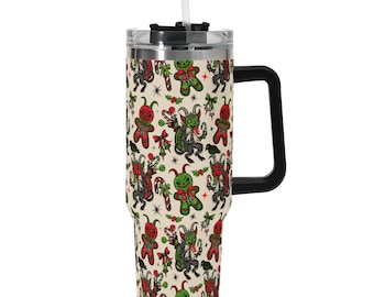 Spooky Creepmas Krampus Krampusnacht 40 oz 40 Ounce Travel Mug Tumbler, Spooky Xmas Gingerdead Travel Mug Tumbler, Gothmas Drinkware