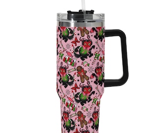 Spooky Creepmas Krampus Krampusnacht 40 oz 40 Ounce Travel Mug Tumbler, Spooky Xmas Gingerdead Travel Mug Tumbler, Gothmas Drinkware