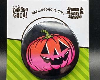 Spooky Halloween Cute Pumpkin Face Pinback Button Badge | Creepy Cute Halloween Jack-O-Lantern Face Pin | Spooky Season Pin Button Accessory