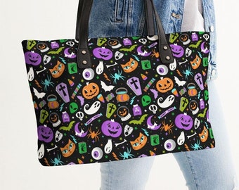 Halloween Tote Bag, Faux Leather Tote Bag, Faux Leather Halloween Tote Bag, Spooky Tote Bag, Halloween Faux Leather Tote, Spooky Tote