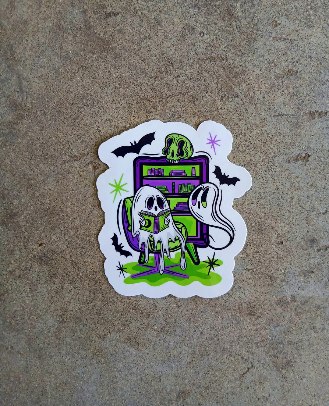 Spooky Reading Ghost Vinyl Sticker, Creepy Ghosties Library Decal for ...