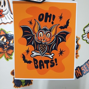 Spooky Season Cute Bats Art Print - Halloween Bat Wall Decor Print - Halloween Batty Art - Cute Gothic Bat Bone Wall Art