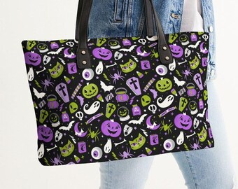 Halloween Tote Bag, Faux Leather Tote Bag, Faux Leather Halloween Tote Bag, Spooky Tote Bag, Halloween Faux Leather Tote, Spooky Tote
