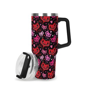 Spooky Cute Valloween Devil Jack-O-Lantern Heart 40oz 40 Ounce Travel Mug Tumbler, 40 oz Spooky Pastel Goth Valloween Travel Mug Tumbler