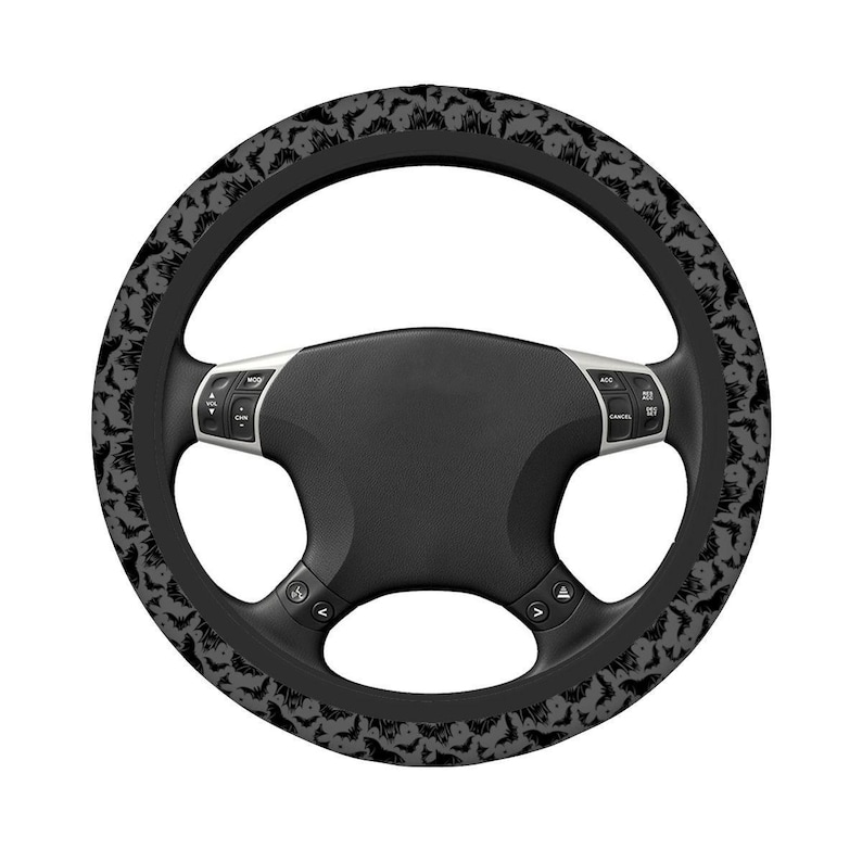 Funda gótica para volante con forma de murciélago, accesorio de neopreno con diseño de murciélago espeluznante para coche, decoración alternativa para vehículos. imagen 3