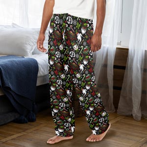 Gothic Gothmas Creepmas Spooky XMAS Santa Snowman Ghost Bat Men's Women's Lounge Pajama Pants, Spooky Gothmas Creepmas Sleepwear Loungewear