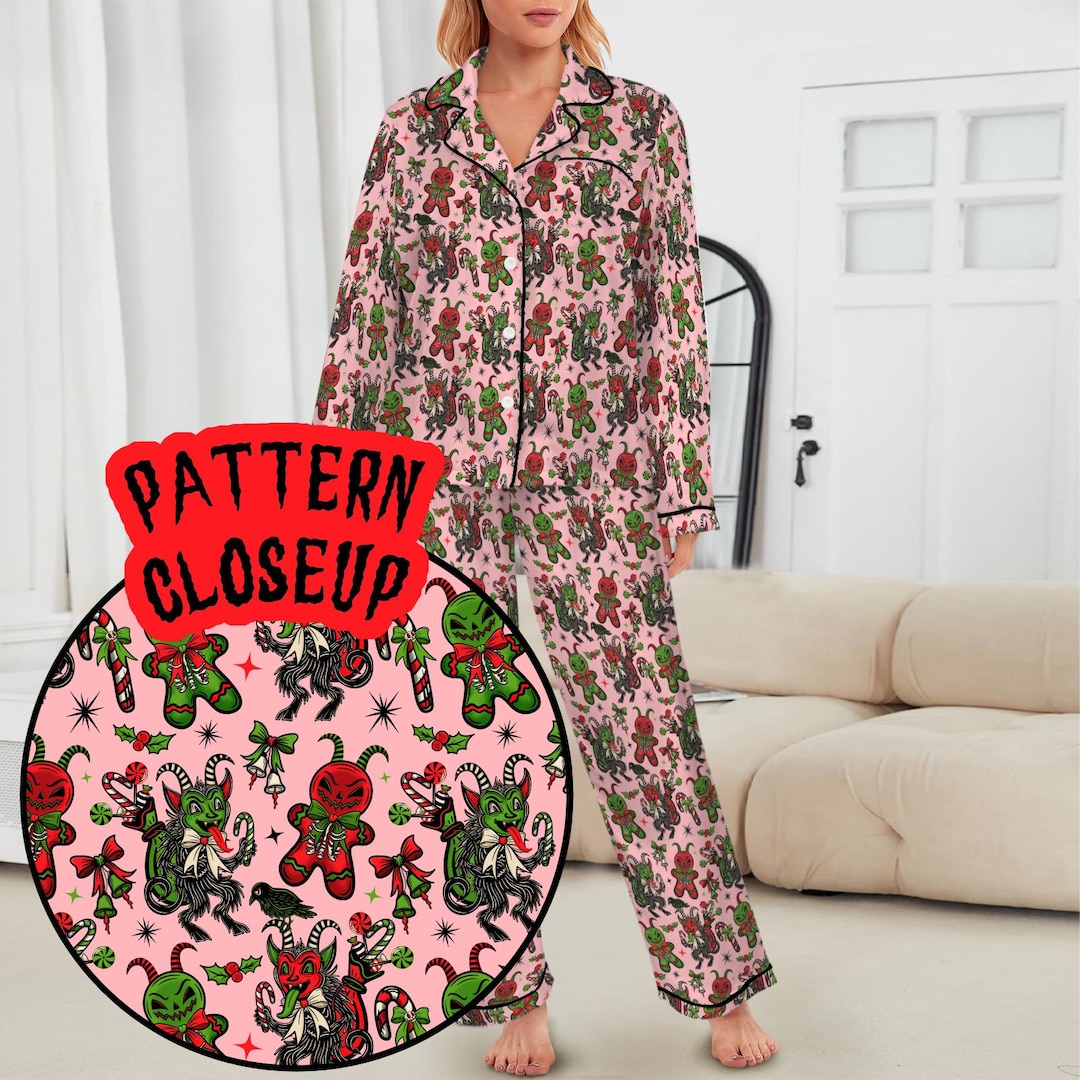Spooky Krampus Gingerdead Creepmas Gothic Satin Pajamas, Spooky Season ...