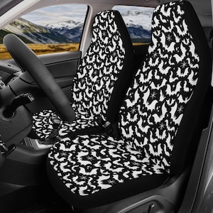 Black White Gothic Bat Car Seat Covers, Spooky Halloween Auto Decor, Spooky Goth Bats Vehicle Interior Decor, Dark Aesthetic Bat Lover Gift