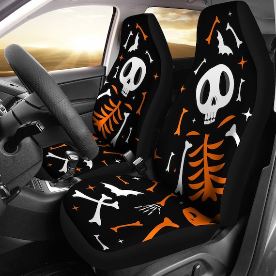 Halloween Skeleton Bats Car Seat Covers, Halloween Car Seat Covers