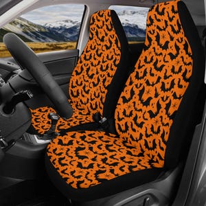 Orange Black Gothic Bat Car Seat Covers, Spooky Halloween Auto Decor, Spooky Goth Bats Vehicle Interior Decor, Dark Aesthetic Bat Lover Gift